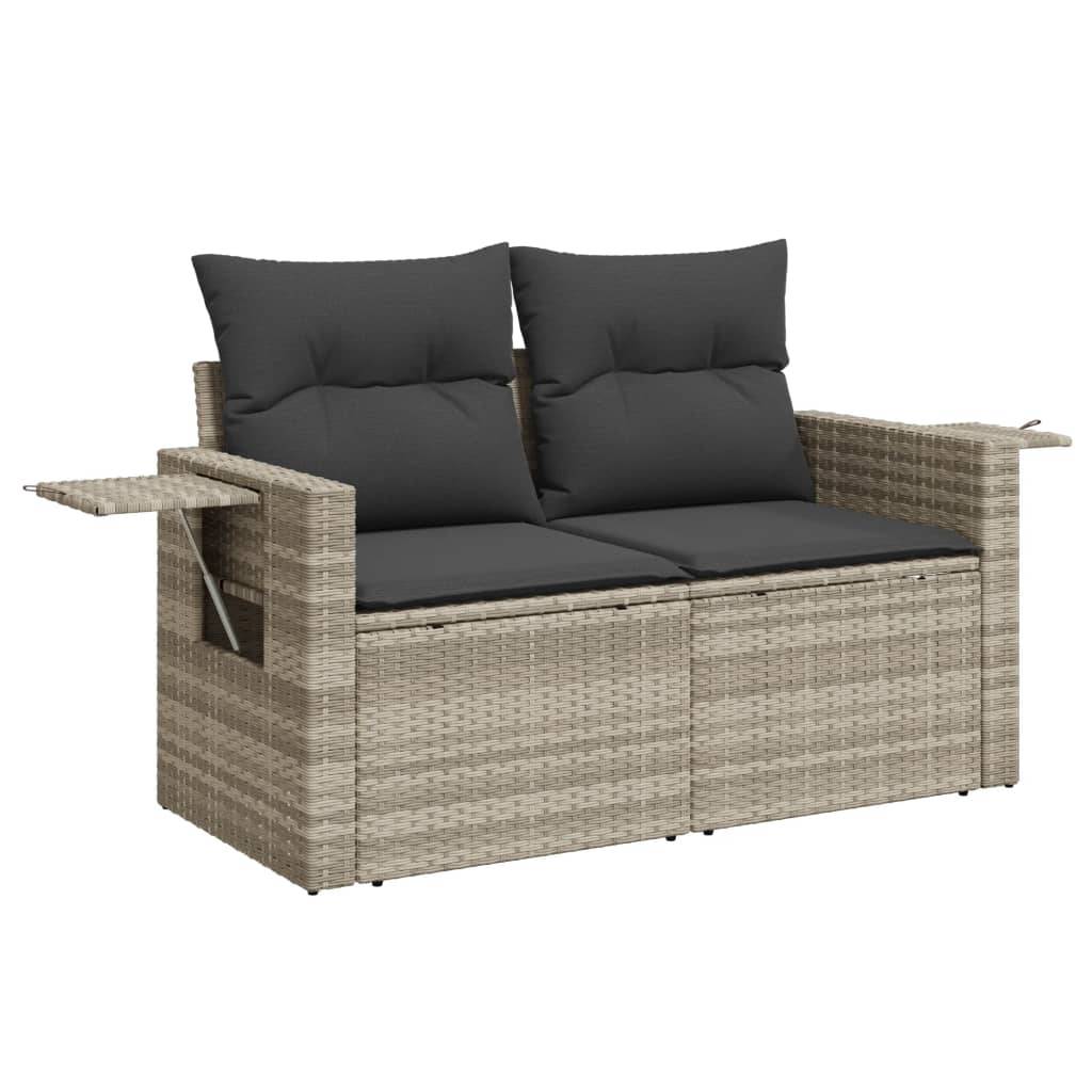 Canapé Extérieur 2 Places Résine Gris Clair Tablette Rabattable Coussins Foncés – ComfortXL Outdoor Living - Image 2
