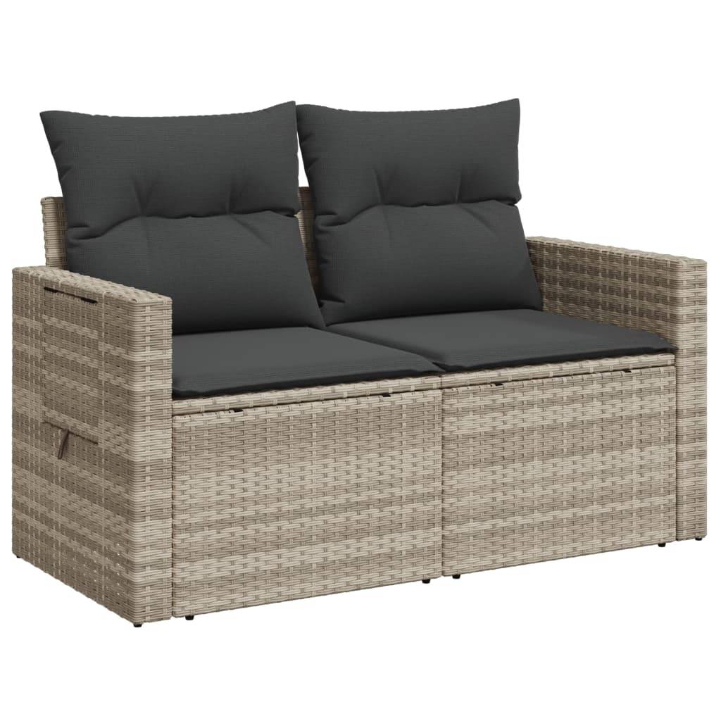 Canapé Extérieur 2 Places Résine Gris Clair Tablette Rabattable Coussins Foncés – ComfortXL Outdoor Living - Image 4