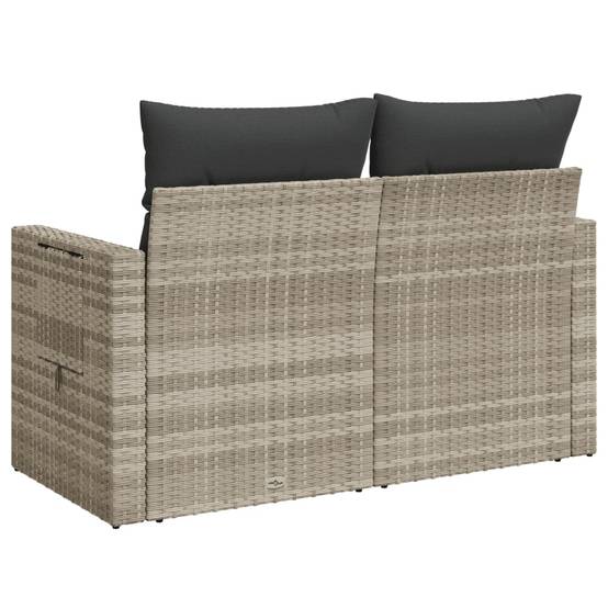 Canapé Extérieur 2 Places Résine Gris Clair Tablette Rabattable Coussins Foncés – ComfortXL Outdoor Living - Image 7