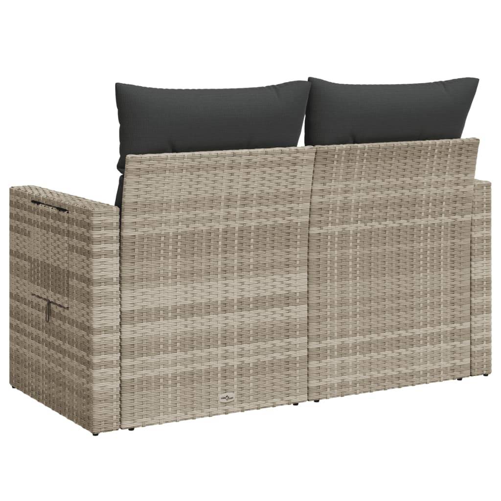 Canapé Extérieur 2 Places Résine Gris Clair Tablette Rabattable Coussins Foncés – ComfortXL Outdoor Living - Image 7