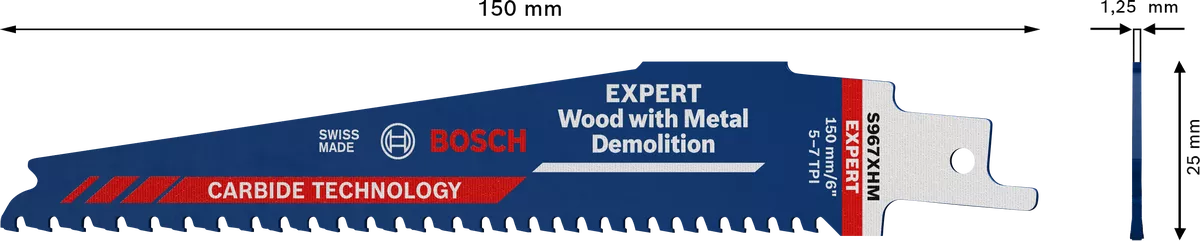 Bosch Professional - 10 Lames de scie sabre Expert Carbure Démolition bois et métal S 967 XHM - 150 mm - BOSCH - 2608900397 - Imagen 3