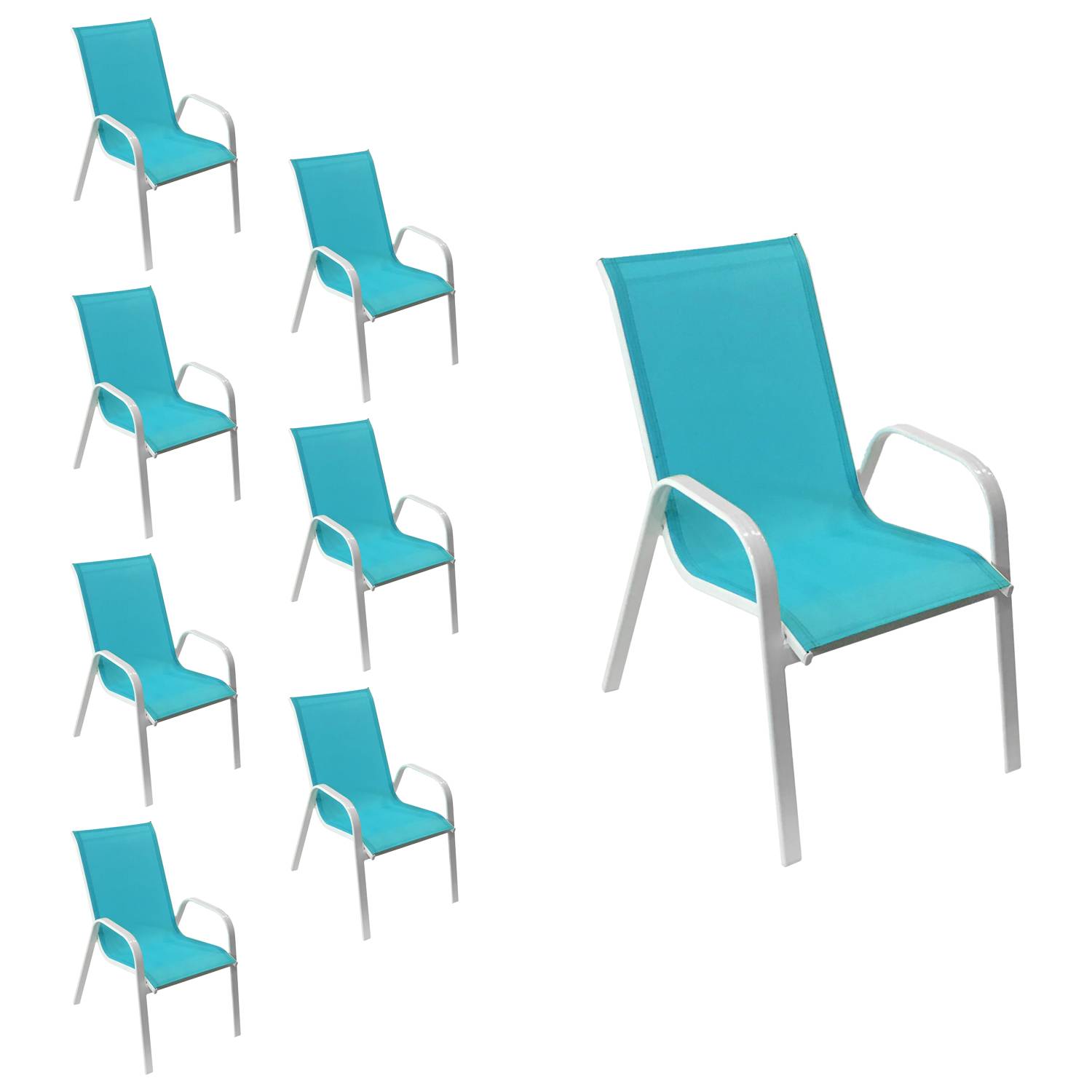 Happy Garden - Lot de 8 chaises MARBELLA en textilène bleu - aluminium blanc - HAPPY GARDEN - Imagen 1