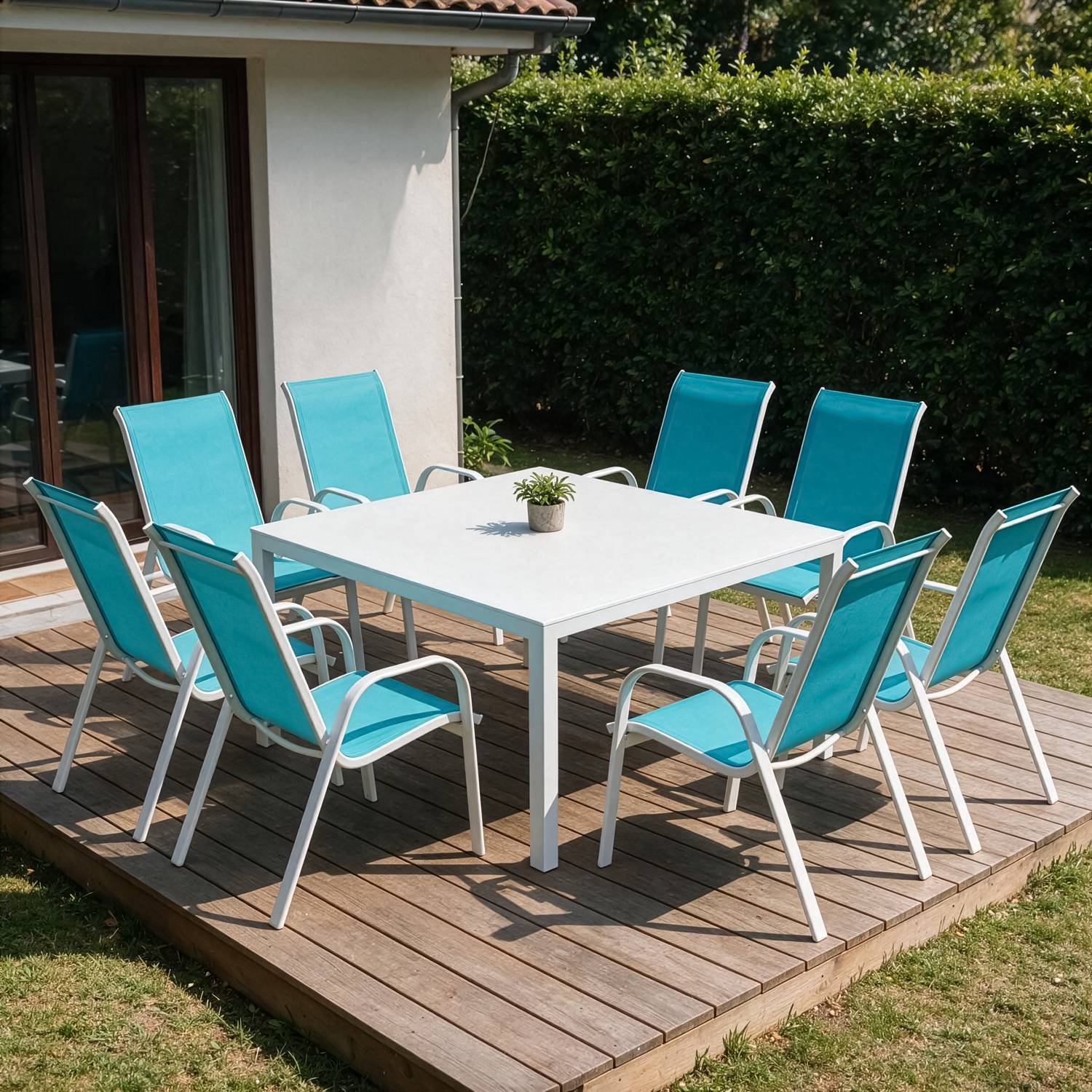 Happy Garden - Lot de 8 chaises MARBELLA en textilène bleu - aluminium blanc - HAPPY GARDEN - Imagen 6
