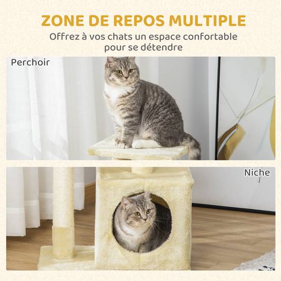 Arbre à chat sisal et peluches beige 50 x 30 x 81.5 cm - PANGIVO - Image 8