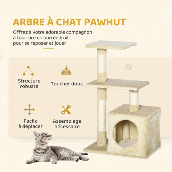 Arbre à chat sisal et peluches beige 50 x 30 x 81.5 cm - PANGIVO - Image 6
