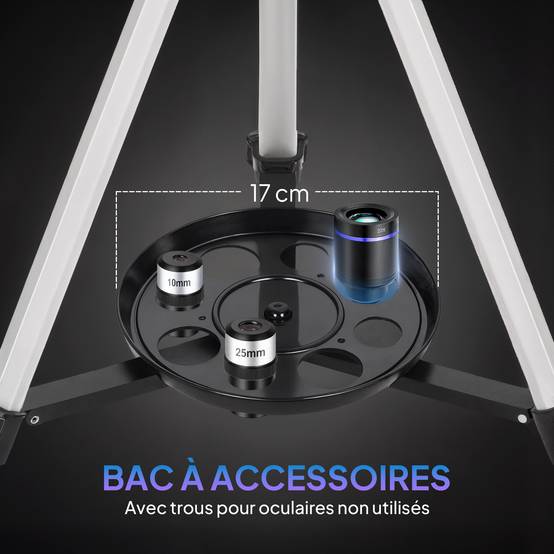 Télescope astronomique adultes et débutants 70 mm, télescope réfracteur 40X/16X trépied réglable, 80 x 80 x 135 cm blanc - Image 9