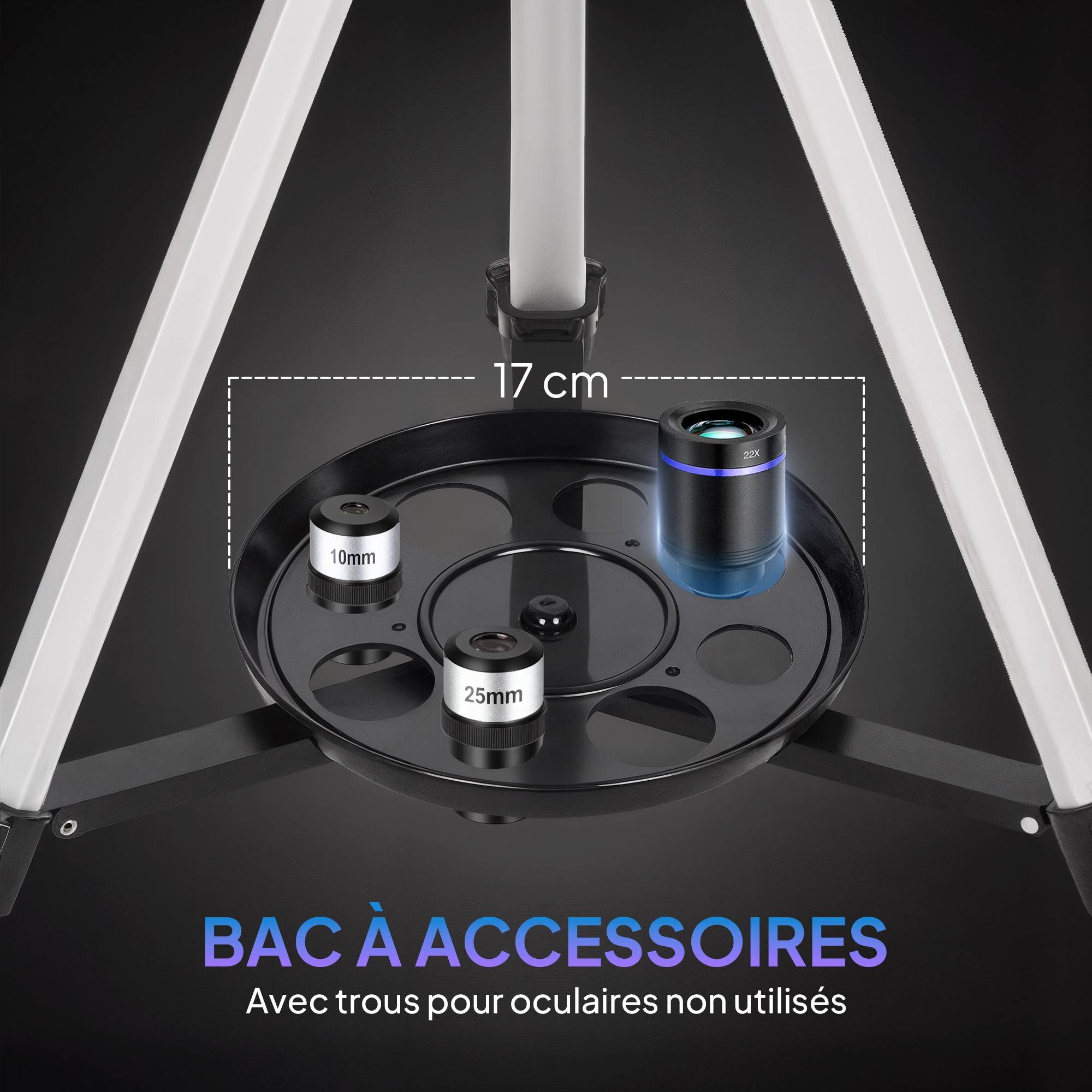 Télescope astronomique adultes et débutants 70 mm, télescope réfracteur 40X/16X trépied réglable, 80 x 80 x 135 cm blanc - Image 9