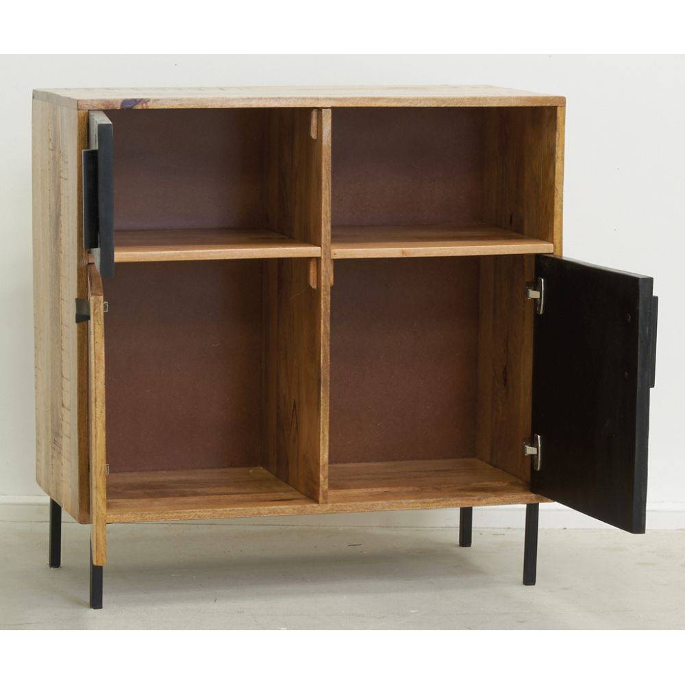 Aubry Gaspard - Commode en manguier naturel et teinté noir Damier 3 portes + 1 niche de rangement - Imagen 2