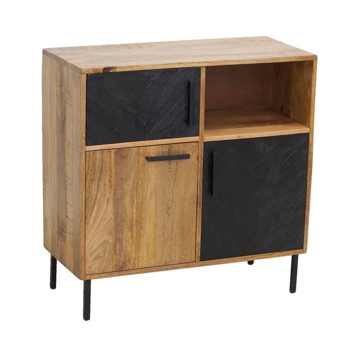 Aubry Gaspard - Commode en manguier naturel et teinté noir Damier 3 portes + 1 niche de rangement - Imagen 1