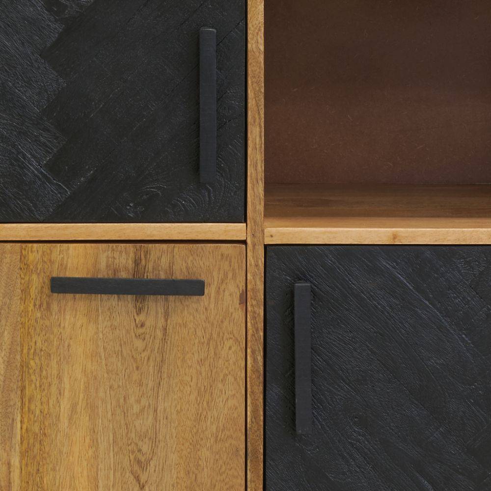 Aubry Gaspard - Commode en manguier naturel et teinté noir Damier 3 portes + 1 niche de rangement - Imagen 4