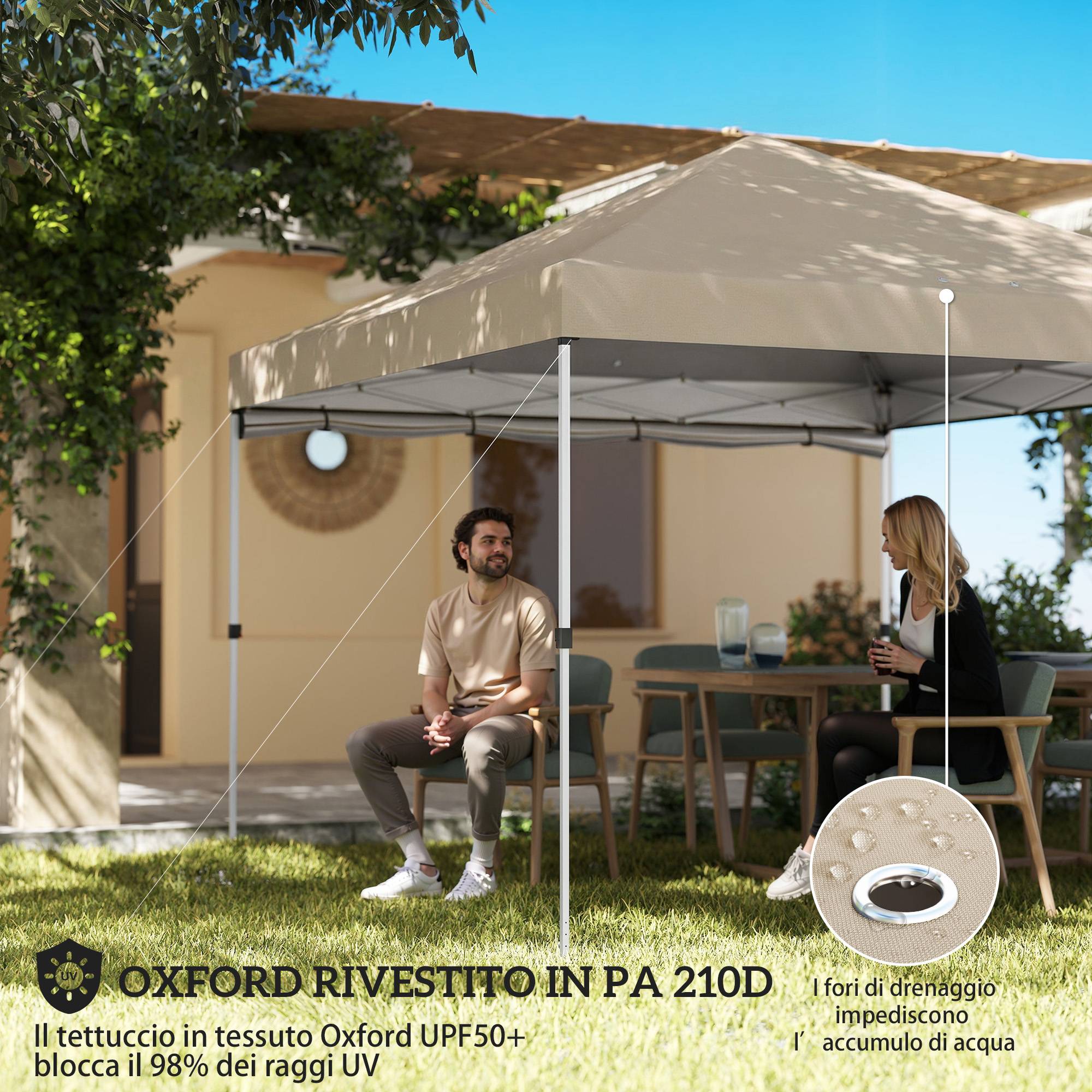 ComfortXL - Tonnelle Pliante Pop-Up Métal Oxford Pique-Nique Paroi Ajustable 3x3m Beige - ComfortXL Outdoor Living - Image 7