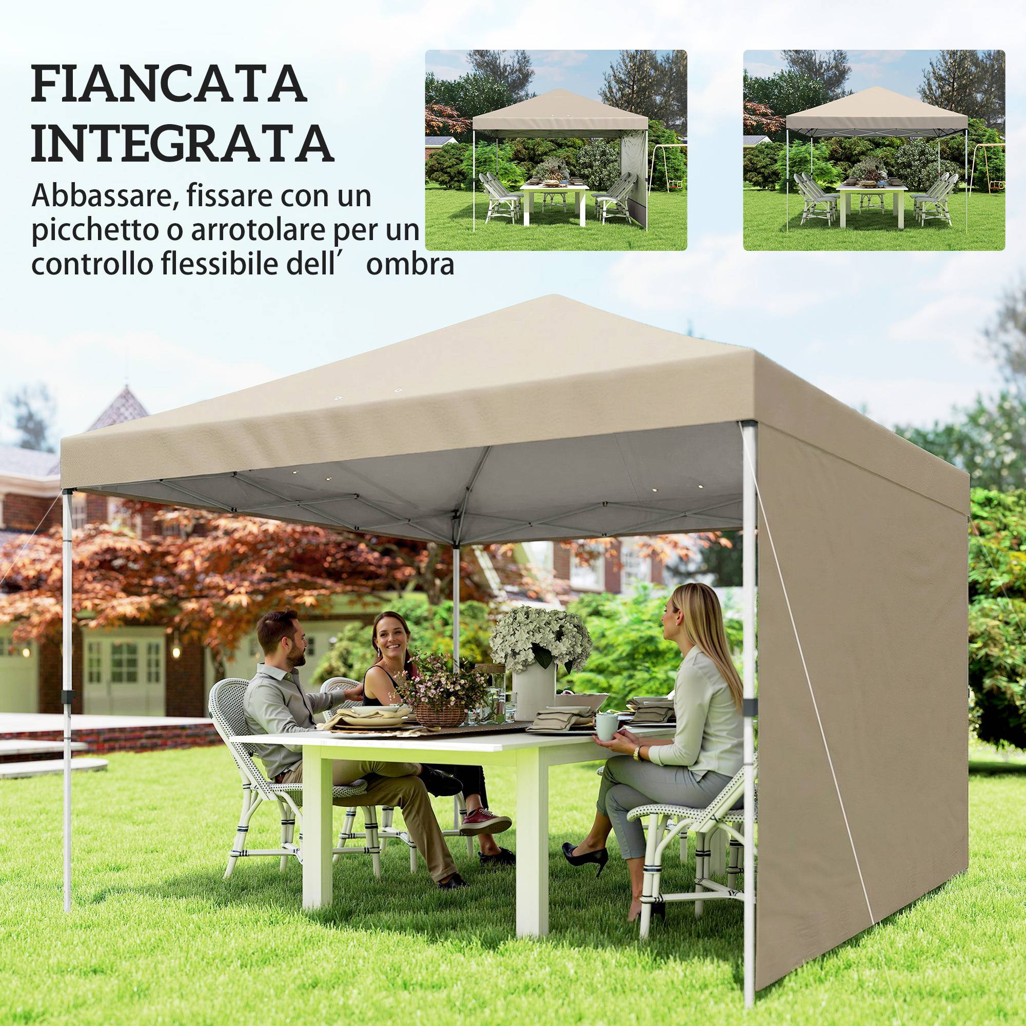 ComfortXL - Tonnelle Pliante Pop-Up Métal Oxford Pique-Nique Paroi Ajustable 3x3m Beige - ComfortXL Outdoor Living - Image 8