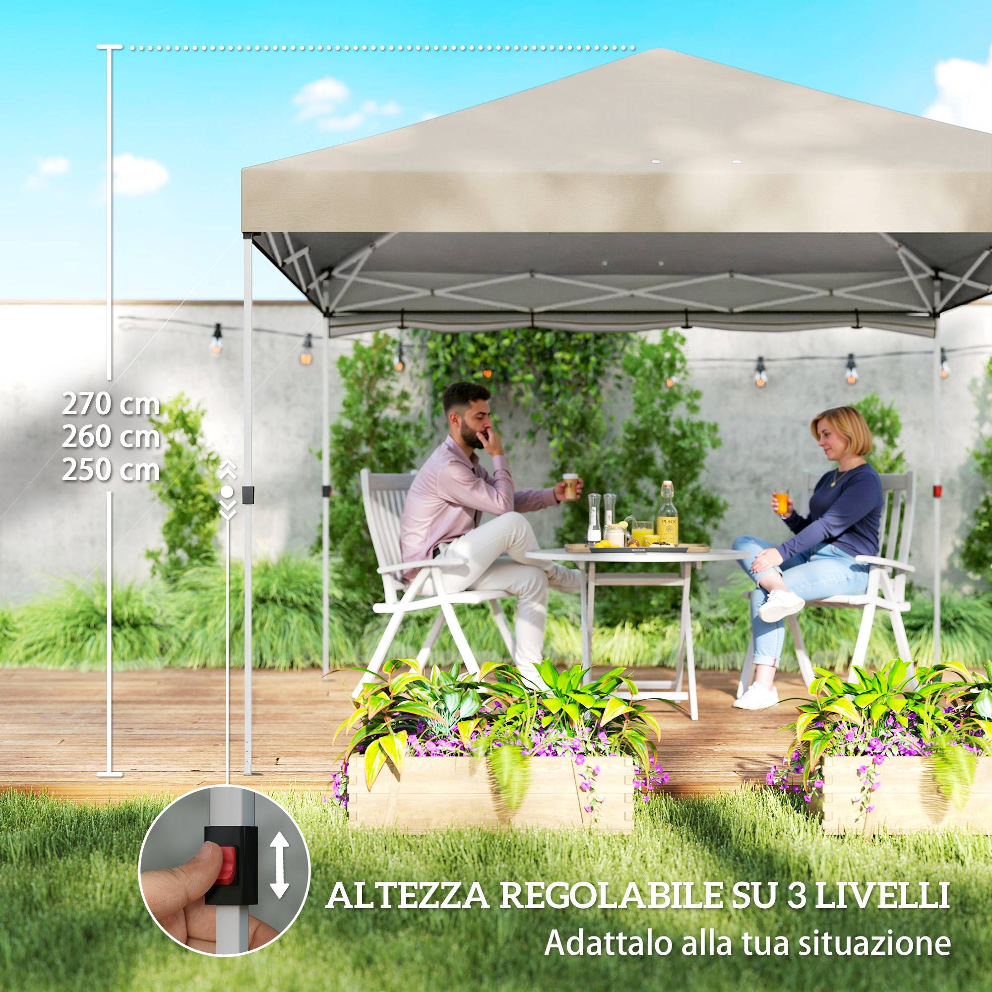 ComfortXL - Tonnelle Pliante Pop-Up Métal Oxford Pique-Nique Paroi Ajustable 3x3m Beige - ComfortXL Outdoor Living - Image 10