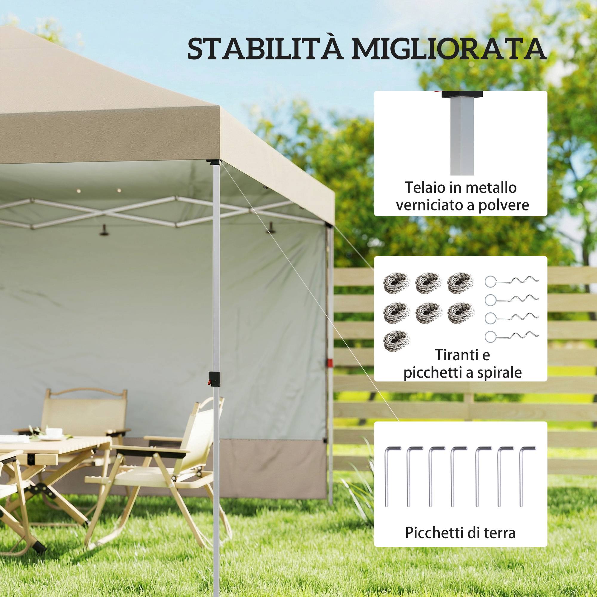 ComfortXL - Tonnelle Pliante Pop-Up Métal Oxford Pique-Nique Paroi Ajustable 3x3m Beige - ComfortXL Outdoor Living - Image 9