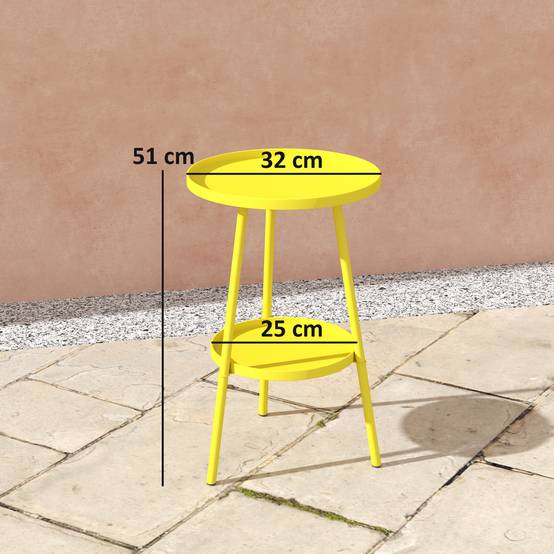 Sans Marque - Petite table d'appoint ronde à 2 niveaux table de jardin pour terrasse salon balcon en métal Ø 32 x 51 cm jaune - Image 5