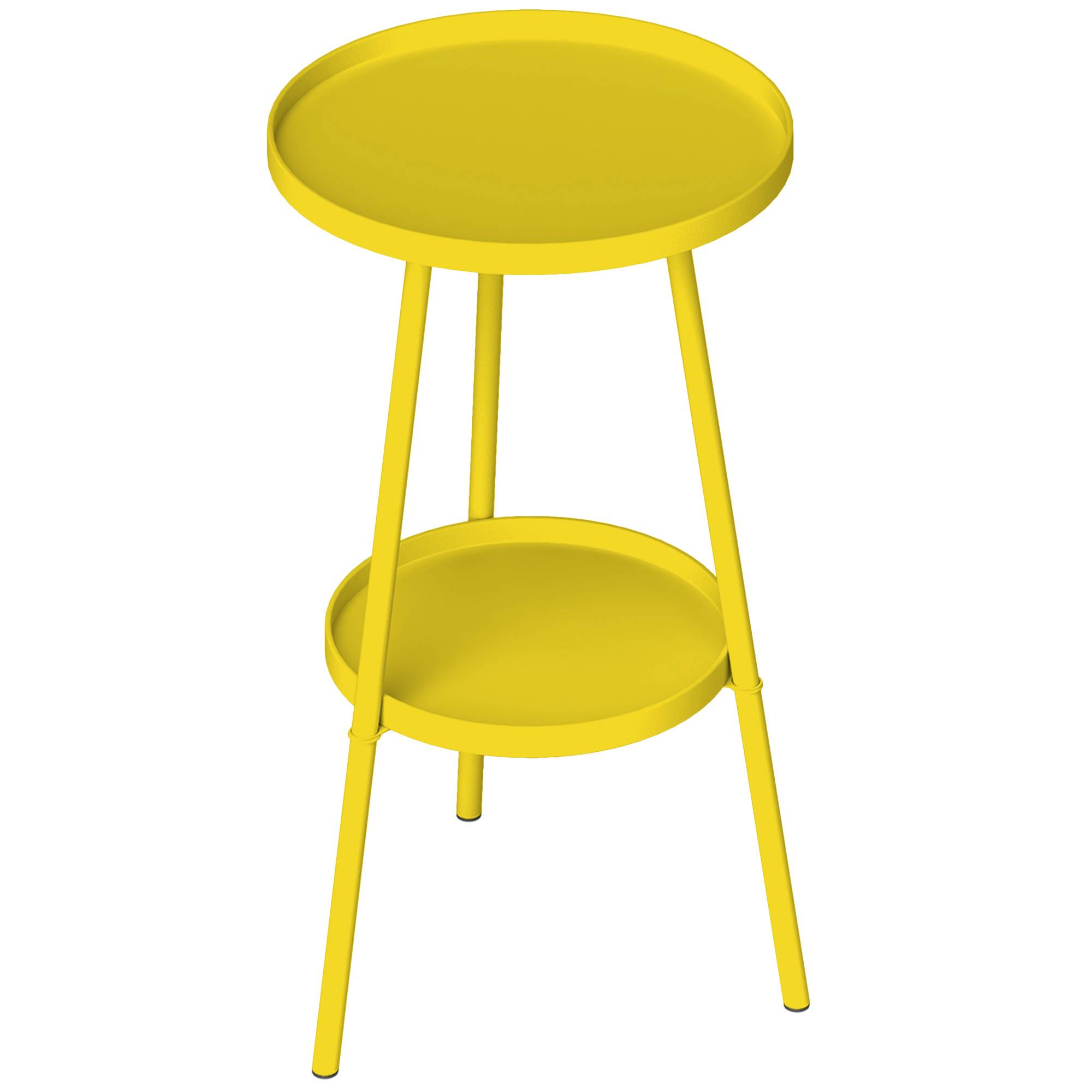 Sans Marque - Petite table d'appoint ronde à 2 niveaux table de jardin pour terrasse salon balcon en métal Ø 32 x 51 cm jaune - Image 2