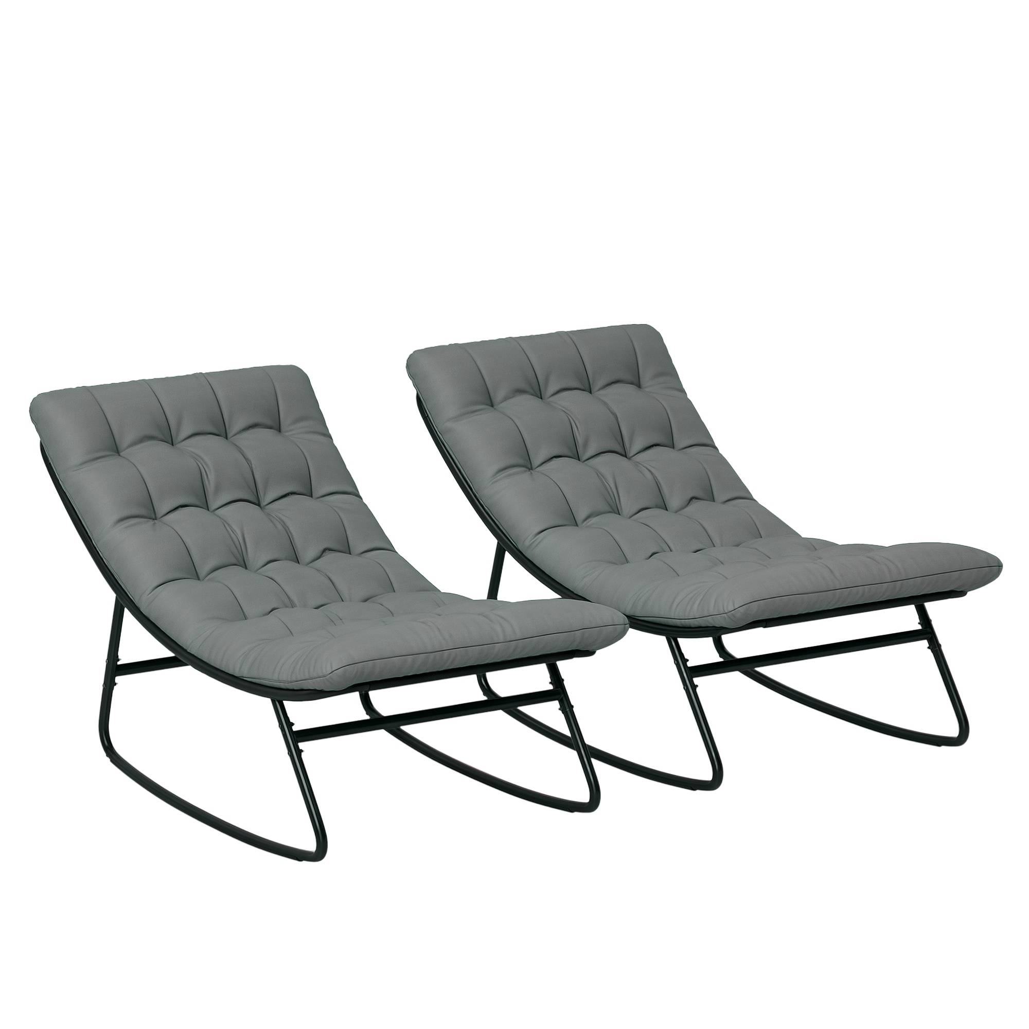 Lot de 2 fauteuils à bascule extérieur avec coussins épais, siège tissu textilène respirant et cadre en acier, gris - Image 1