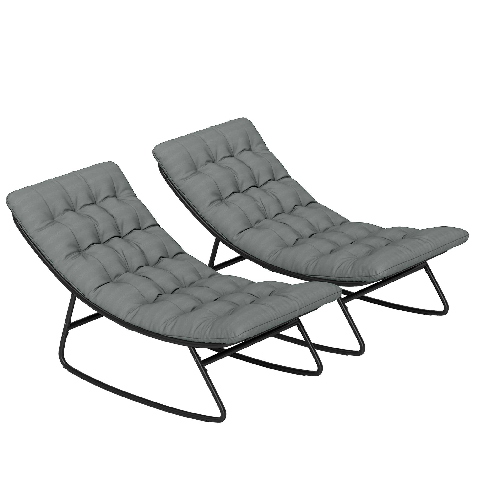 Lot de 2 fauteuils à bascule extérieur avec coussins épais, siège tissu textilène respirant et cadre en acier, gris - Image 2