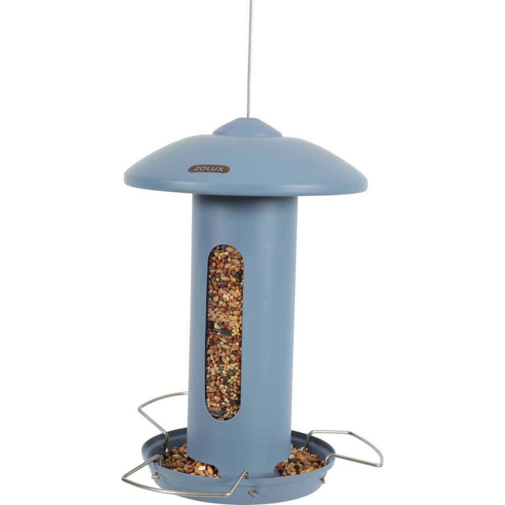 Mangeoire solo métal bleu H total 44 cm pour oiseaux - Image 1