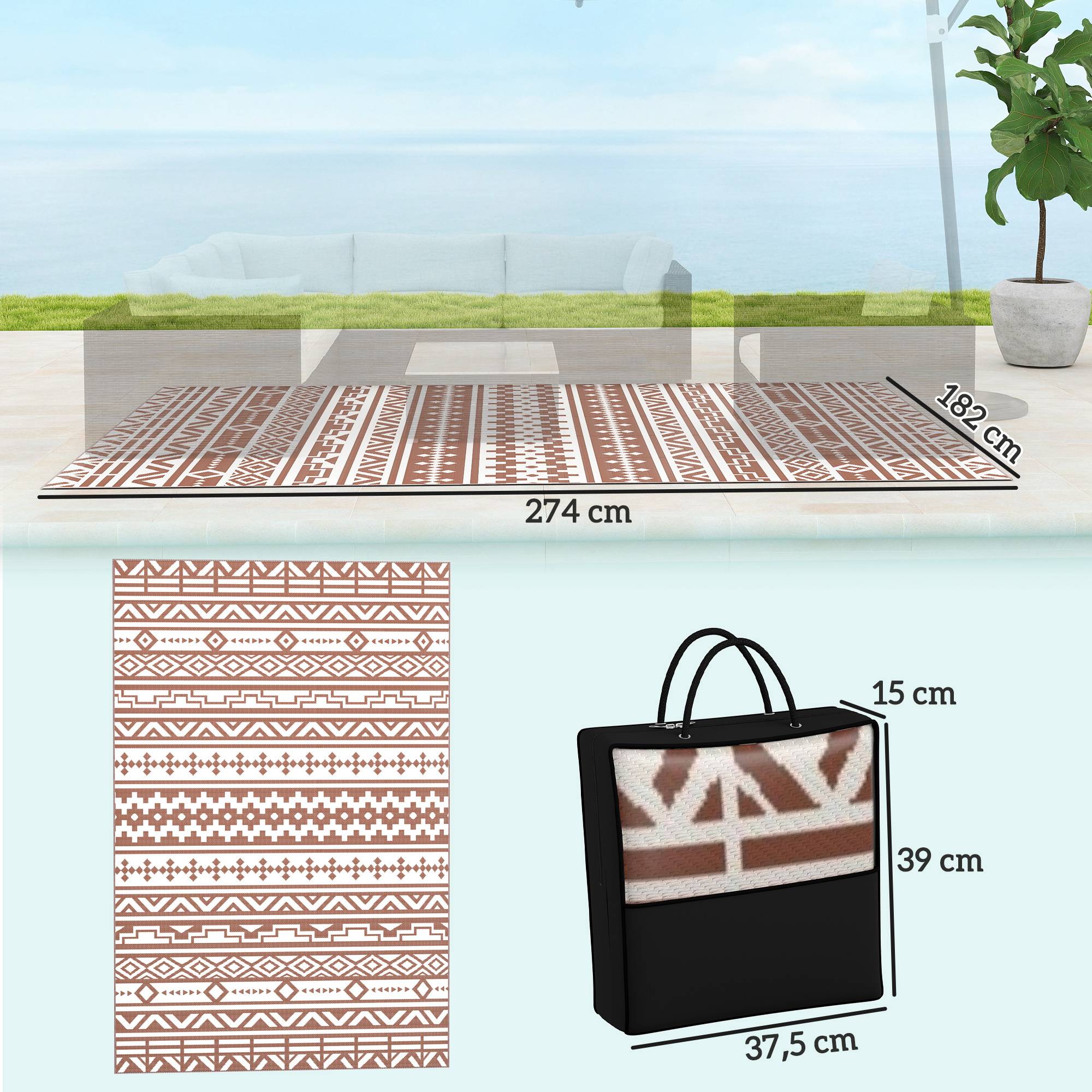 Tapis Extérieur Polypropylène Terrasse Camping Imperméable Rouge Blanc 182x274cm - ComfortXL Outdoor Living - Image 5