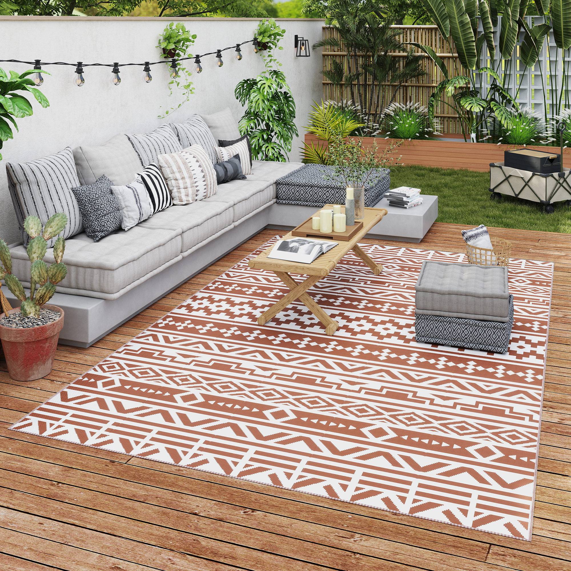Tapis Extérieur Polypropylène Terrasse Camping Imperméable Rouge Blanc 182x274cm - ComfortXL Outdoor Living - Image 4