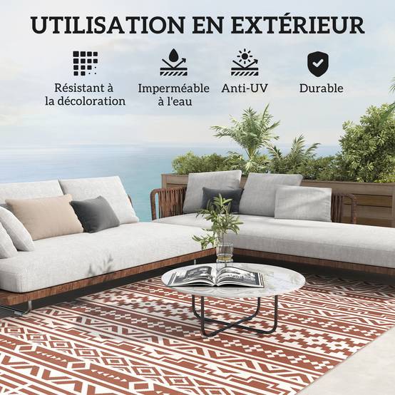 Tapis Extérieur Polypropylène Terrasse Camping Imperméable Rouge Blanc 182x274cm - ComfortXL Outdoor Living - Image 8