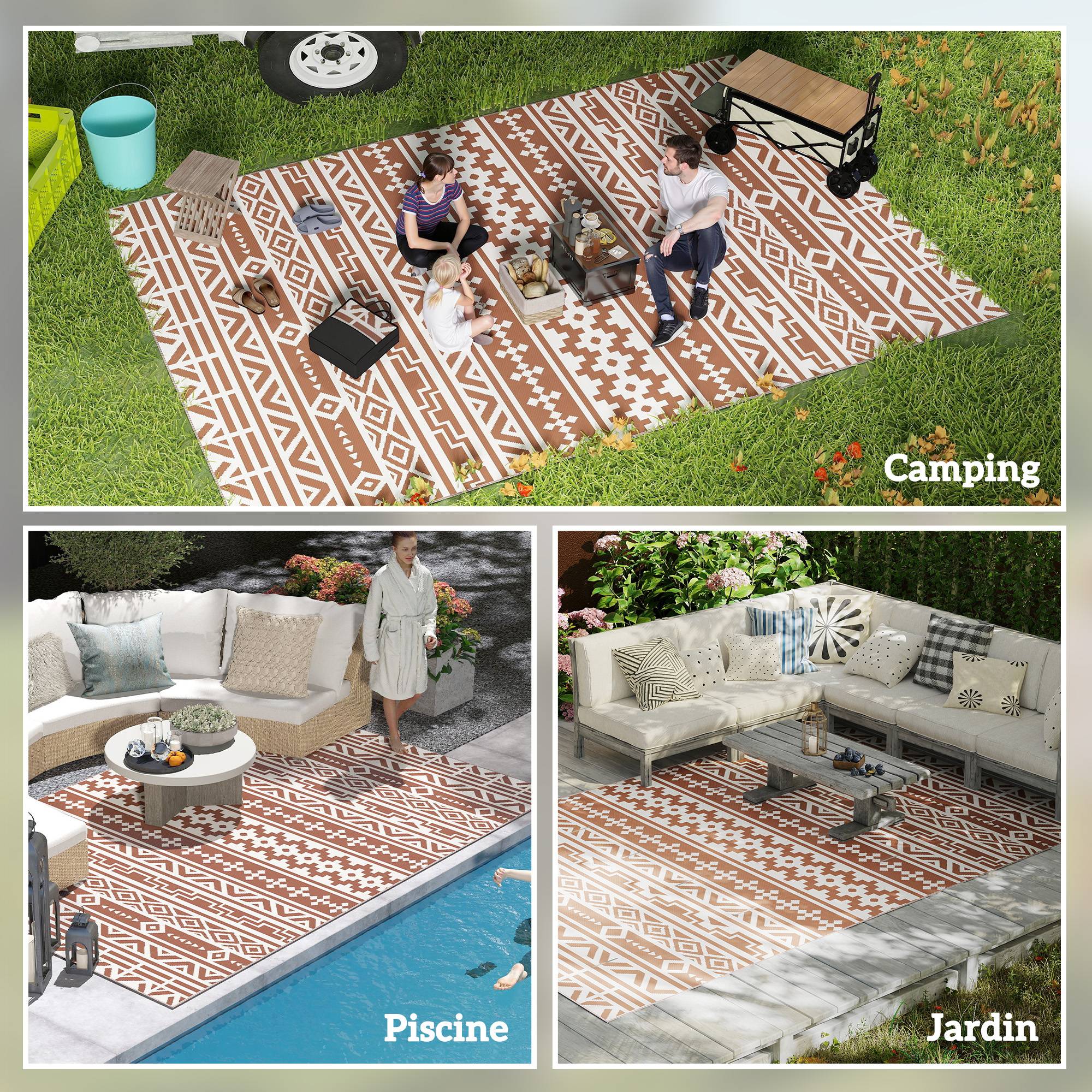 Tapis Extérieur Polypropylène Terrasse Camping Imperméable Rouge Blanc 182x274cm - ComfortXL Outdoor Living - Image 7