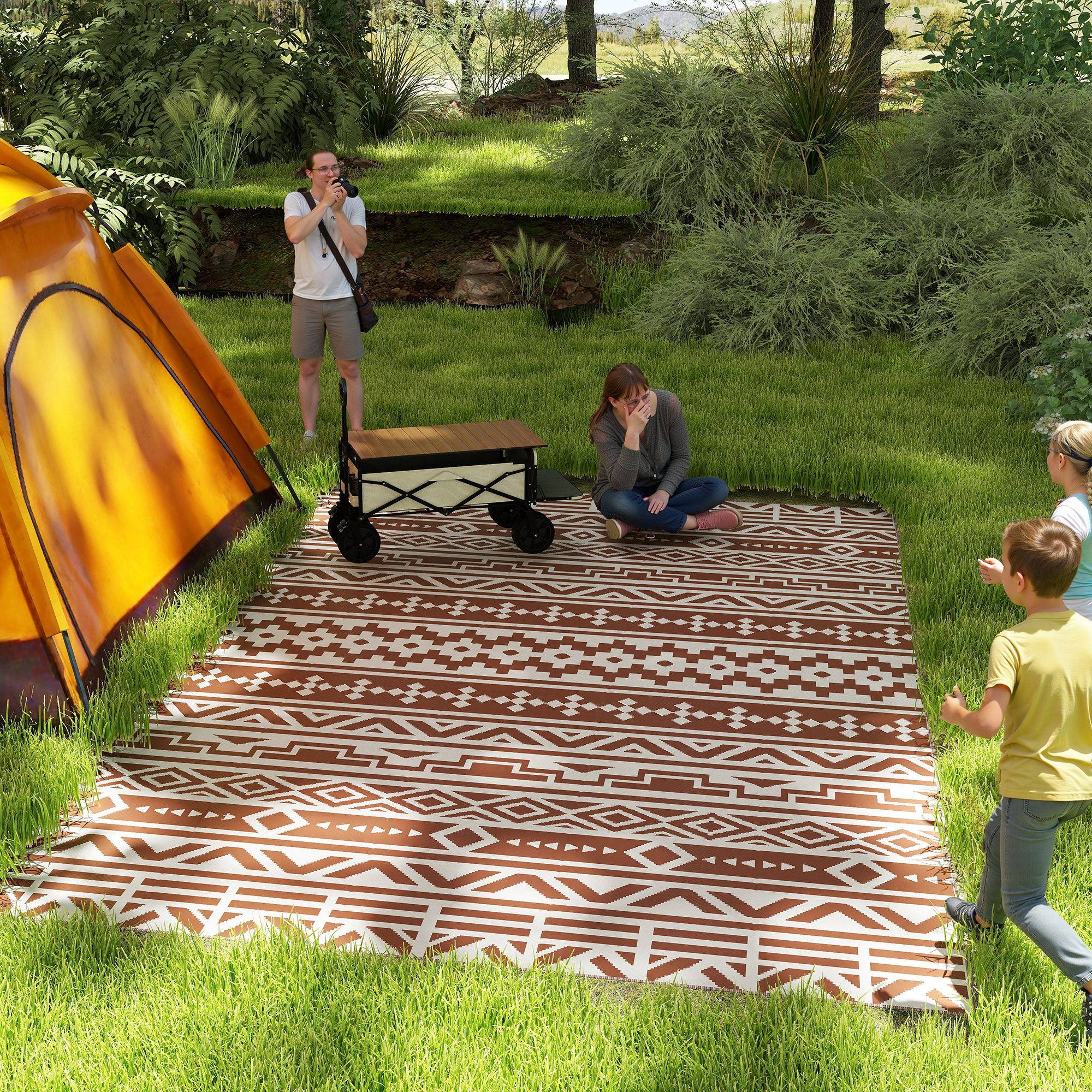Tapis Extérieur Polypropylène Terrasse Camping Imperméable Rouge Blanc 182x274cm - ComfortXL Outdoor Living - Image 3