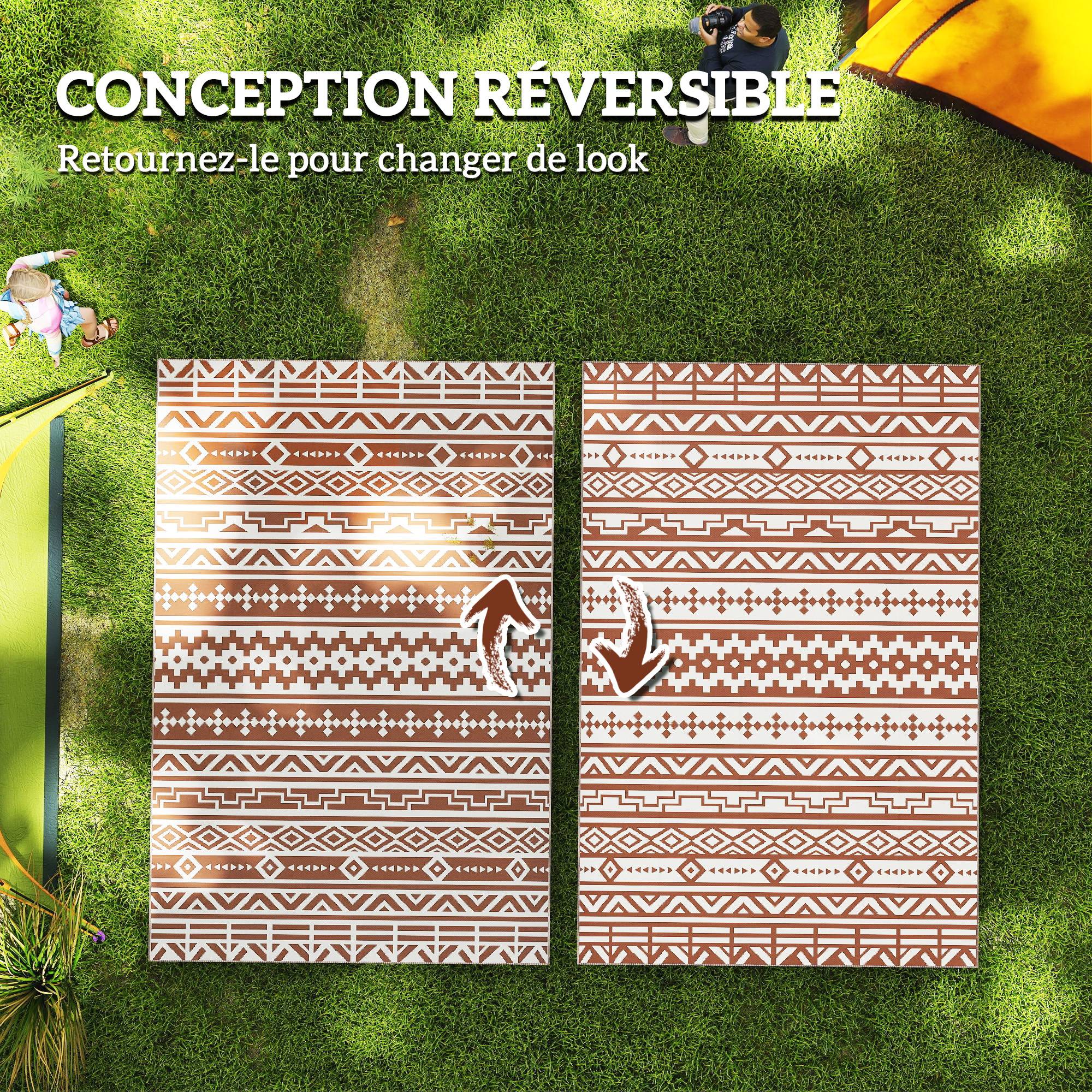 Tapis Extérieur Polypropylène Terrasse Camping Imperméable Rouge Blanc 182x274cm - ComfortXL Outdoor Living - Image 9