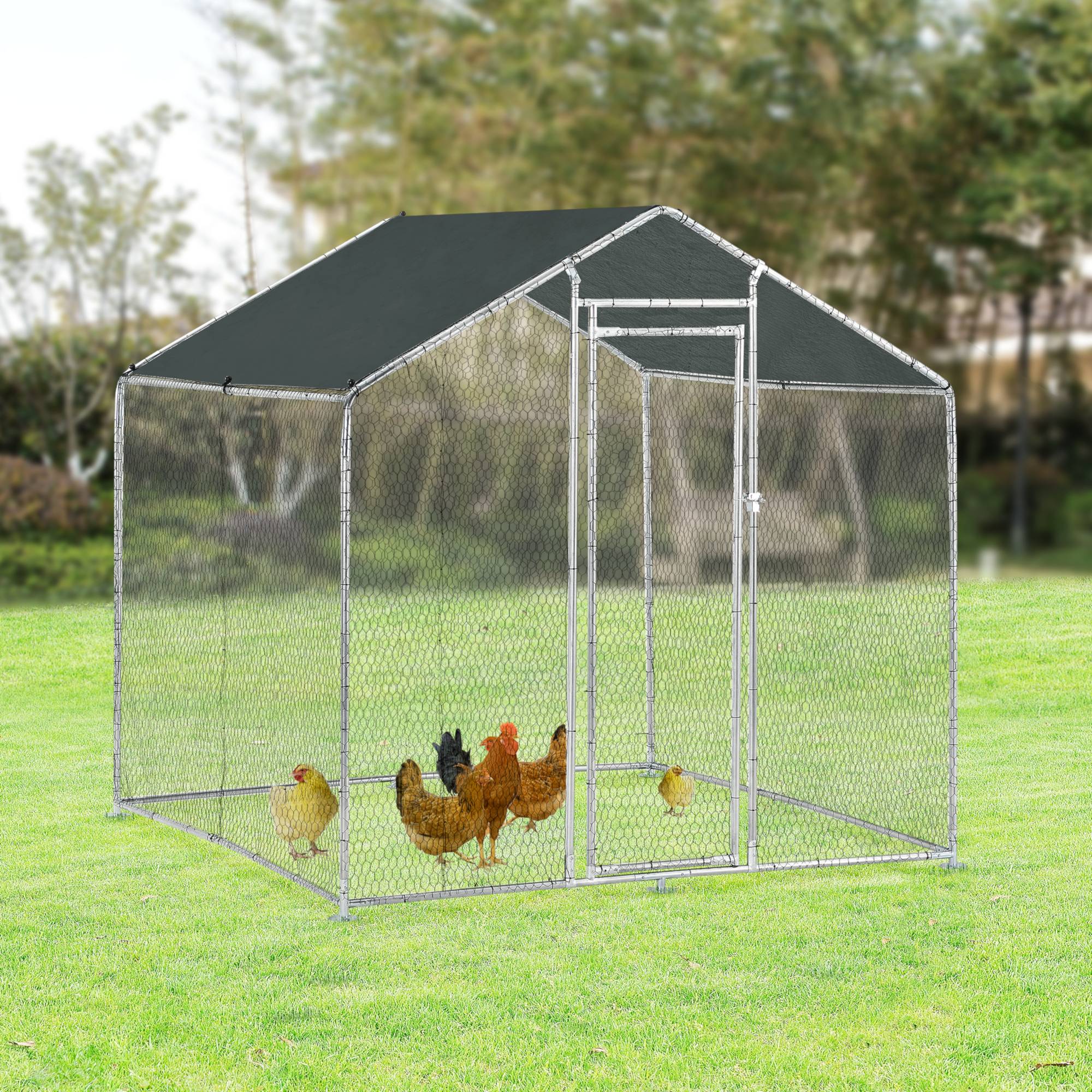 Pro.Tec - Enclos Extérieur Wels Volière Acier Galvanisé 2 x 2 x 2 m Argent Vert Foncé [pro.tec] - Imagen 2