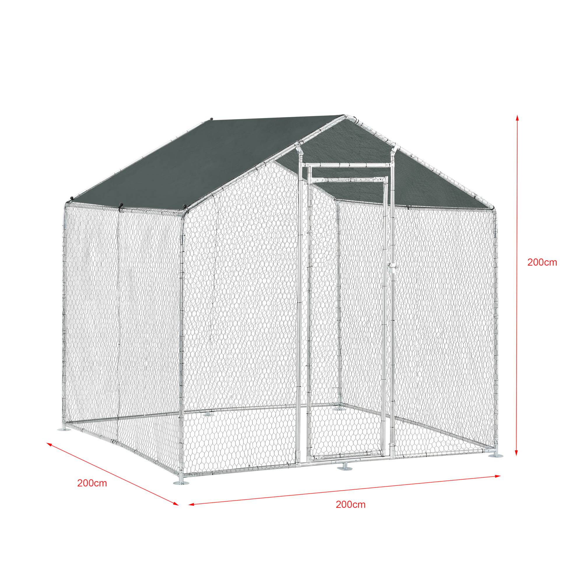 Pro.Tec - Enclos Extérieur Wels Volière Acier Galvanisé 2 x 2 x 2 m Argent Vert Foncé [pro.tec] - Imagen 4