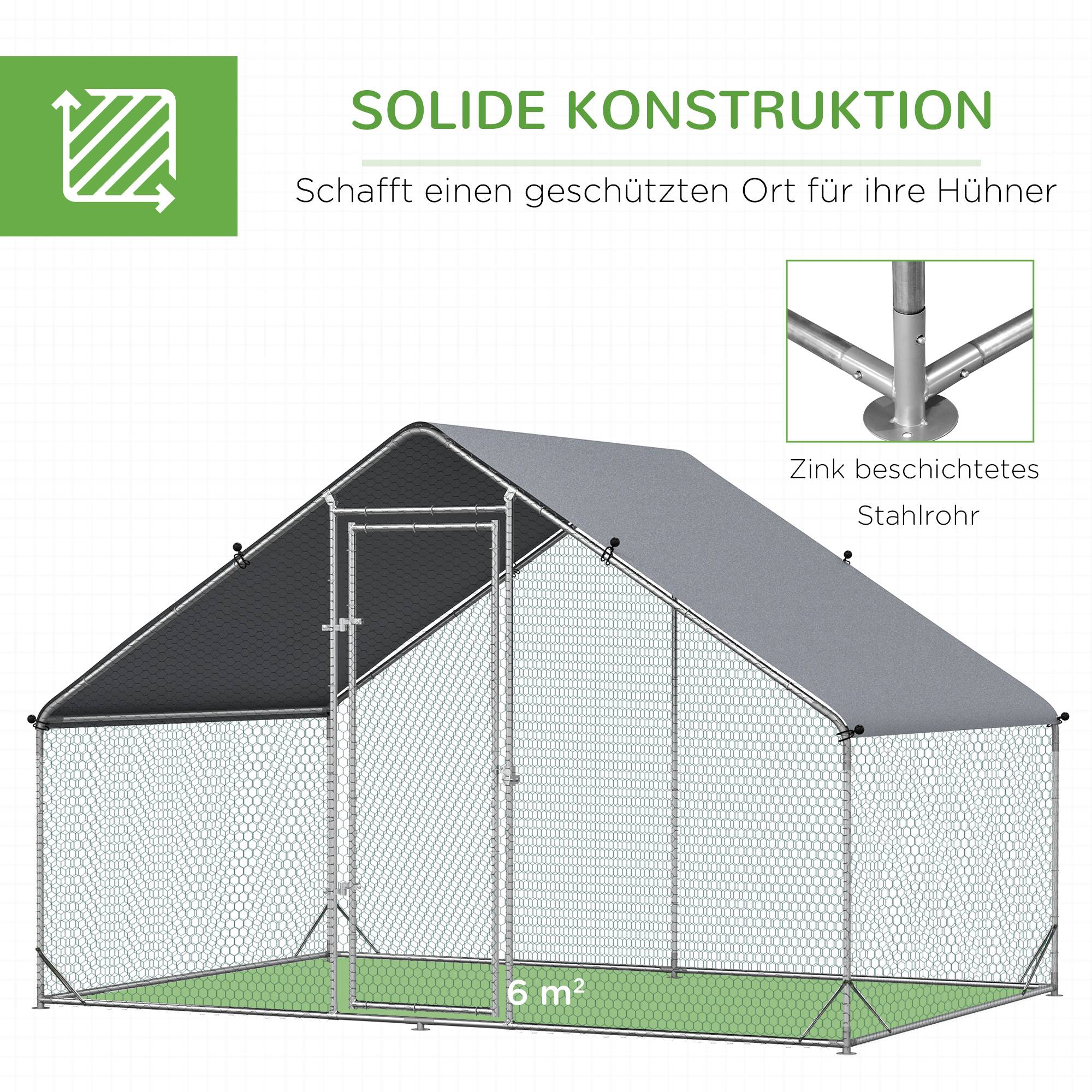 Poulailler, enclos, volaille avec toit ombrage, pour 4-6 poules, canards lapins, 3 x 2 x 2 m - Image 8