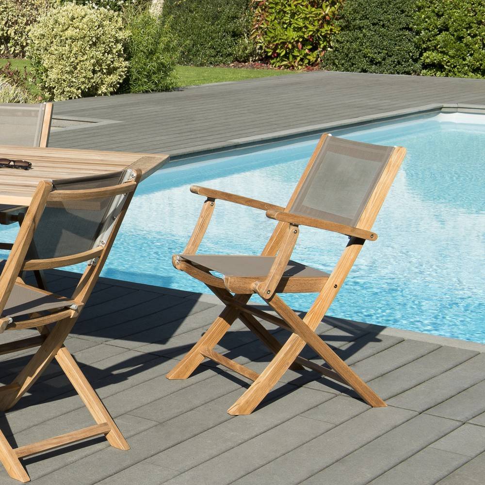 Macabane - FUN - Ensemble de jardin table bois teck 6 chaises / 2 fauteuils gris - Imagen 7