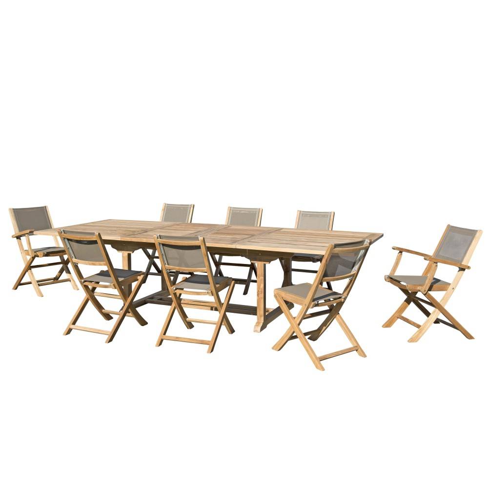 Macabane - FUN - Ensemble de jardin table bois teck 6 chaises / 2 fauteuils gris - Imagen 1