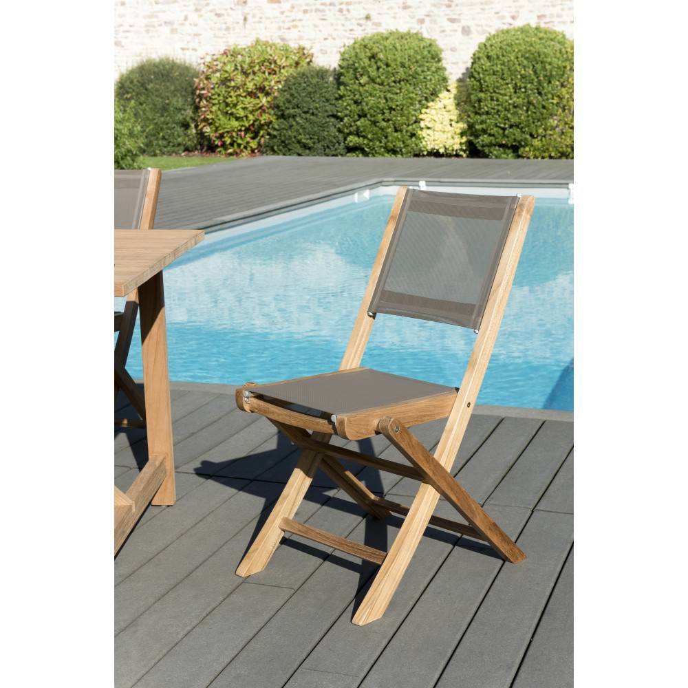 Macabane - FUN - Ensemble de jardin table bois teck 6 chaises / 2 fauteuils gris - Imagen 5