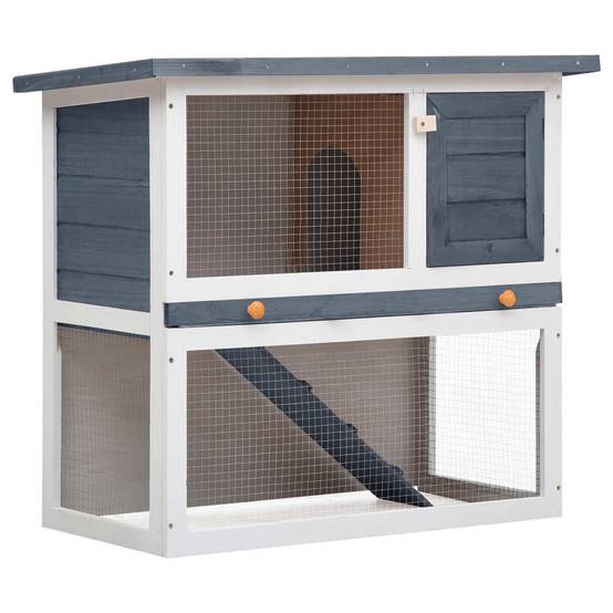 Clapier à lapin en bois avec rampe d'accès pour jardin Gris 90cm – ComfortXL Outdoor Living - Image 1