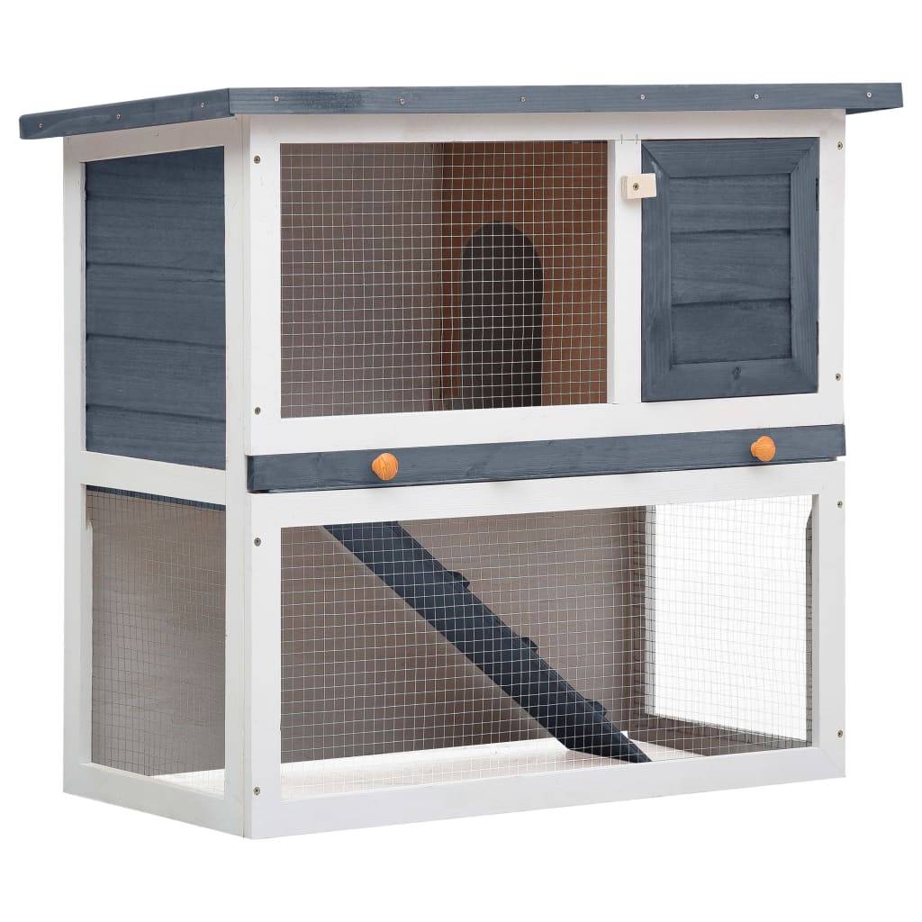 Clapier à lapin en bois avec rampe d'accès pour jardin Gris 90cm – ComfortXL Outdoor Living - Image 1
