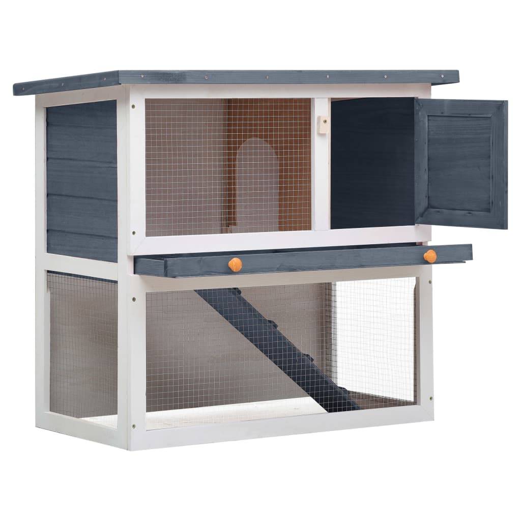 Clapier à lapin en bois avec rampe d'accès pour jardin Gris 90cm – ComfortXL Outdoor Living - Image 2
