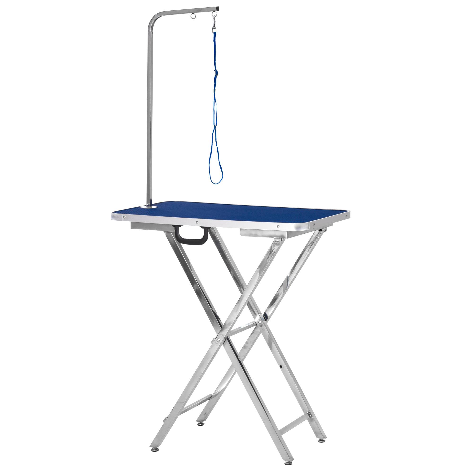 Sans Marque - Table de toilettage pour animaux avec plateau antidérapant, pieds pliables, poignée et accoudoir, 72 x 45 x 74-81 cm, bleue - Image 2