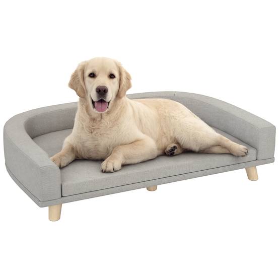 Canapé pour Grand Chien en Bois de Pin Couchage Surélevé avec Coussin Lavable 98x67 cm Gris - ComfortXL Outdoor Living - Image 1