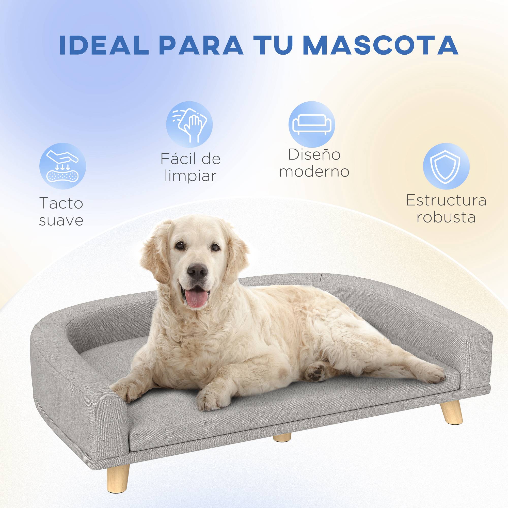 Canapé pour Grand Chien en Bois de Pin Couchage Surélevé avec Coussin Lavable 98x67 cm Gris - ComfortXL Outdoor Living - Image 9