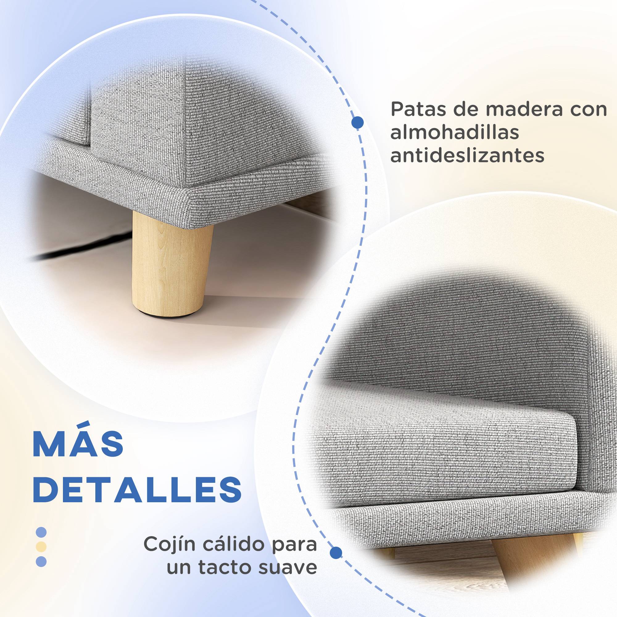 Canapé pour Grand Chien en Bois de Pin Couchage Surélevé avec Coussin Lavable 98x67 cm Gris - ComfortXL Outdoor Living - Image 8