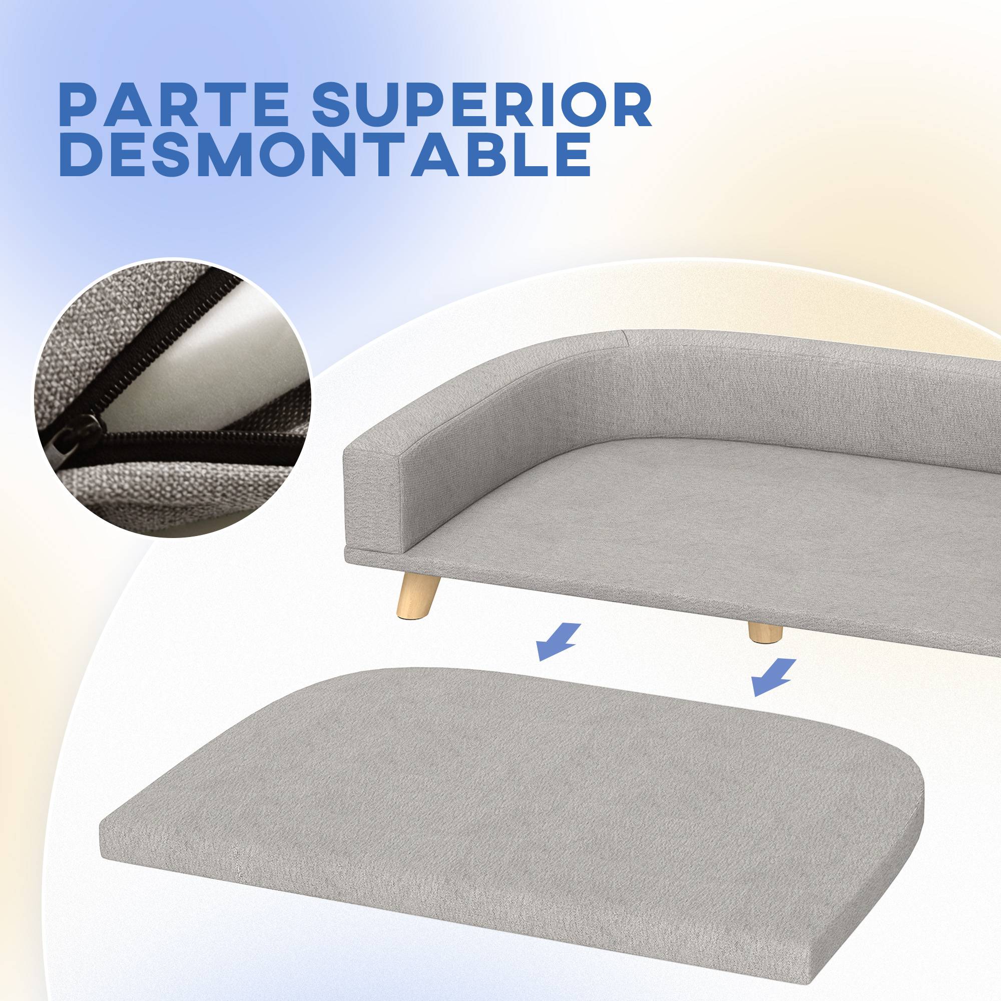 Canapé pour Grand Chien en Bois de Pin Couchage Surélevé avec Coussin Lavable 98x67 cm Gris - ComfortXL Outdoor Living - Image 7