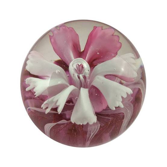 Presse papier sulfure "Fleurs" en verre rose Ø.7.5 cm Chemin de campagne - Imagen 1