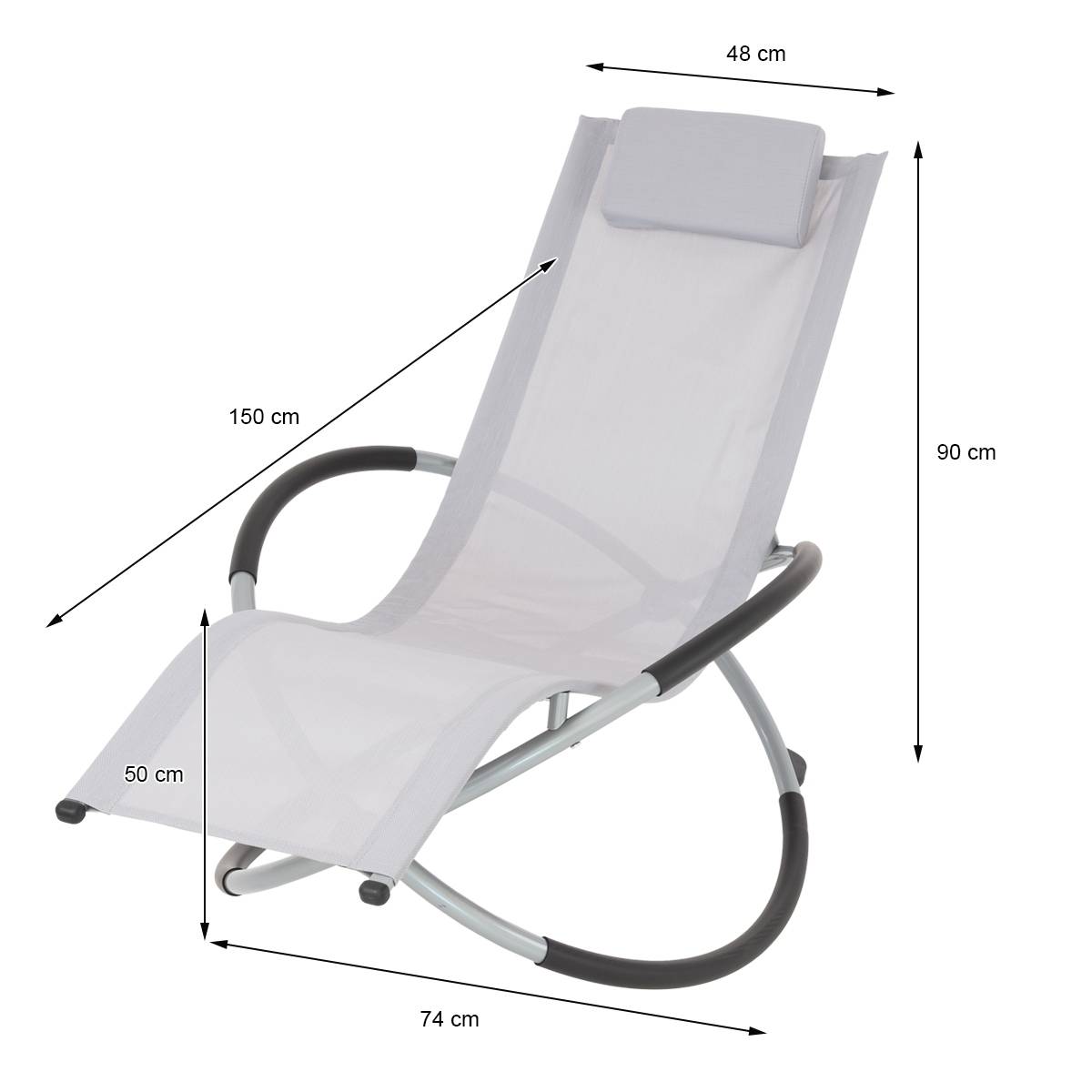 Ecd-Germany - 2x Chaise Longue Géométrique Gris Clair avec Cadre en Acier Appui-tête Pliable - Imagen 7