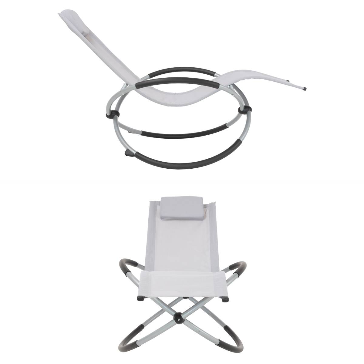 Ecd-Germany - 2x Chaise Longue Géométrique Gris Clair avec Cadre en Acier Appui-tête Pliable - Imagen 2