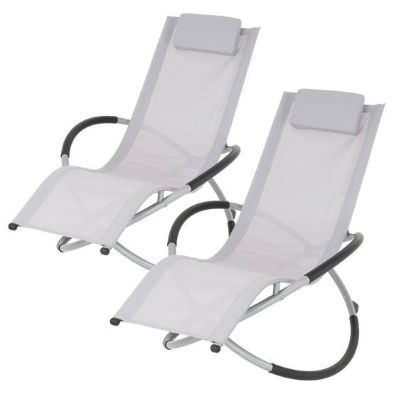 Ecd-Germany - 2x Chaise Longue Géométrique Gris Clair avec Cadre en Acier Appui-tête Pliable - Imagen 1