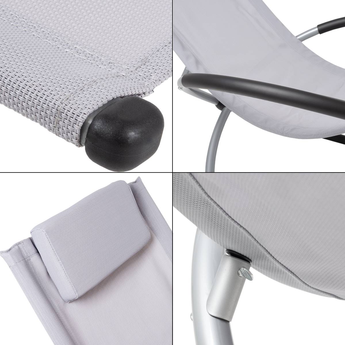 Ecd-Germany - 2x Chaise Longue Géométrique Gris Clair avec Cadre en Acier Appui-tête Pliable - Imagen 4