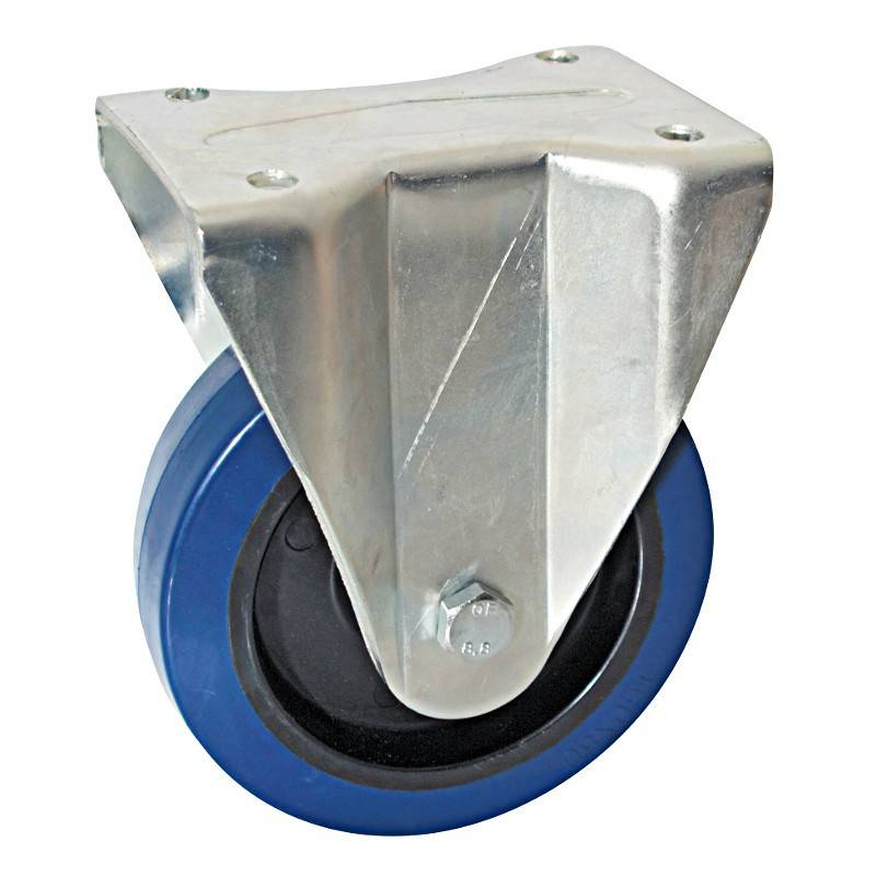 Roulette fixe à platine rectangulaire AVL - Roue caoutchouc bleu Ø 200 - Charge 400 kg - 527726