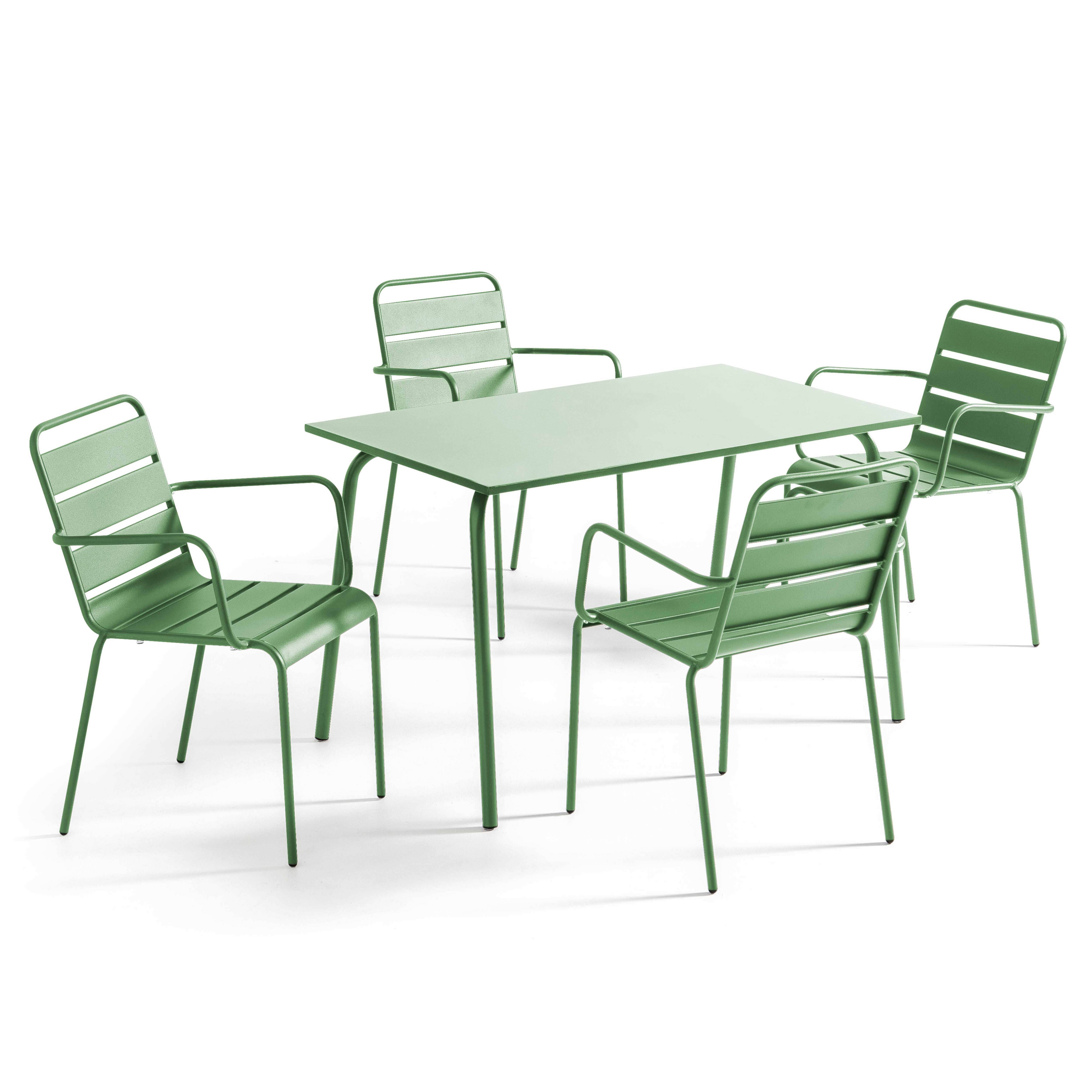Oviala - Ensemble table de jardin et 4 fauteuils en métal vert cactus Palavas - Oviala - Imagen 1